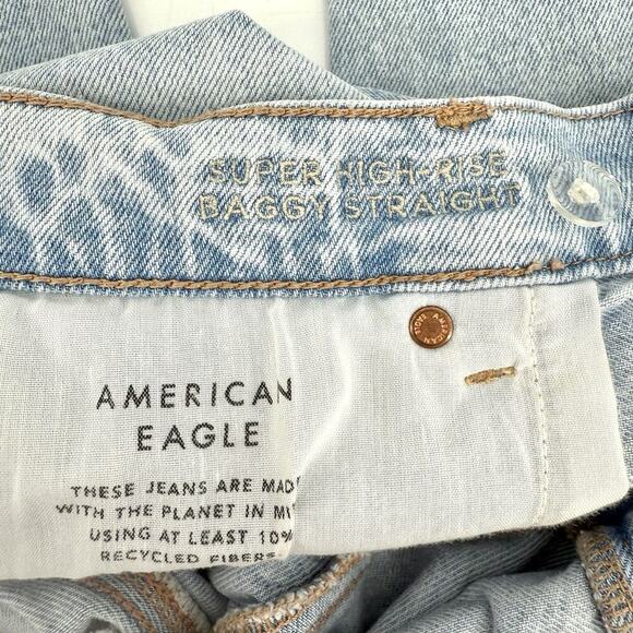 American Eagle Strigid Jeans Womens 10 Regular Super High Rise Baggy Straight - Picture 6 of 10